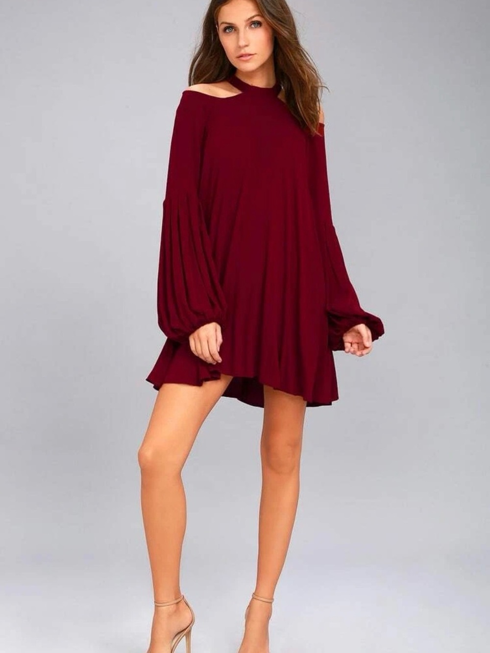 Free People Wine Cold-Shoulder Mini Dress